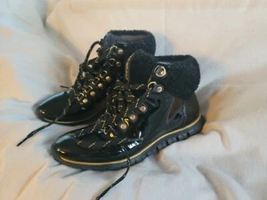 Women's Cole Haan Zerogrand Hiker Black Patent Leather LINED Waterproof Sz 5 - Picture 1 of 9