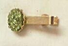 Vintage "Hawaiian Diamond" Green Olivine Tie Bar Clip Clasp Gold Tone Mounting