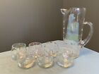 West Virginia Glass Draping Iridescent Cocktail Pitcher 9”, 6 Roly Poly Glasses