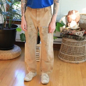 Carhartt Double Knee Tan Pants Trashed Distressed Trashed Work Wear Pants, 33x29 - Picture 1 of 7