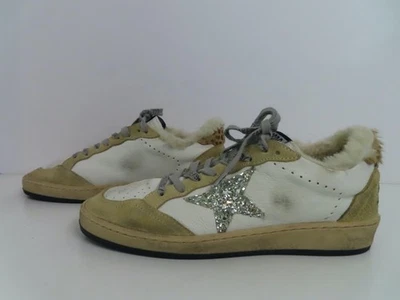 Golden Goose Ballstar White Leather/Silver Glitter Star/Shearling Sneakers 38 - Image 1 of 4