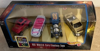 Hot Wheels Toys R Us Timeless Toys 50 Years Forever Fun Set - Uno, Barbie 1:64 Foto 1 de 4