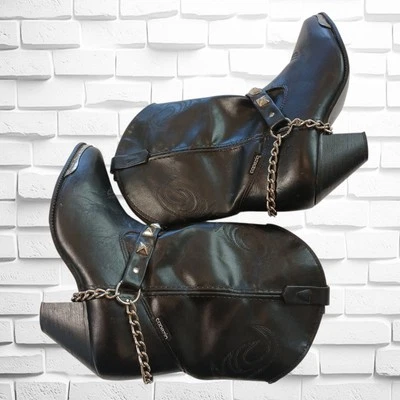 Capezio Sexy Biker Cowgirl Leather Boots, Size 8M, Mid-Calf, Metal Toe, Chain - Image 1 of 4