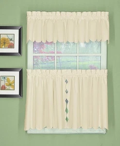 , Orleans Scallop Curtain, Ecru 30" Tier Pair and Tieback, 60" W x 30" L, Ecru - Picture 1 of 6
