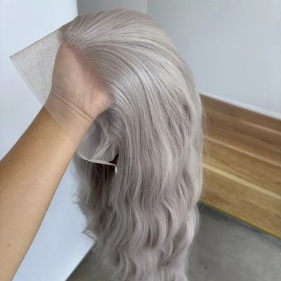 LOVELY ALICE Heat Resistant Synthetic Hair Lace Front Wig Silver grey Long Wavy