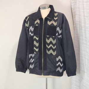 Vintage tolle Cavalier Jacke Damen Lg Chevron Patchwork schwarz Full Zip 80er 90er - Bild 1 von 10