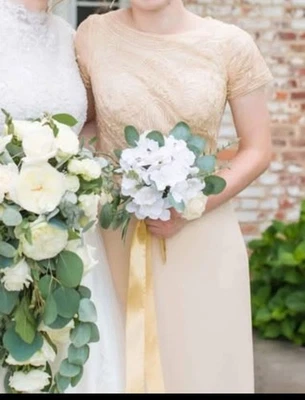 Vestido formal de gasa de dama de honor dorado champán talla 10 JJS House Foto 1 de 3