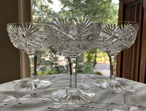 J.HOARE MONARCH AMERICAN BRILLIANT CUT GLASS CHAMPAGNE SHERBET (3) C.1900 - Picture 1 of 15