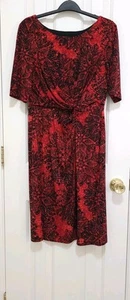 NEW Connected Apparel STRETCHY Dress 12 Large Red Black Ruch Waist Short Sleeve - Picture 1 of 16