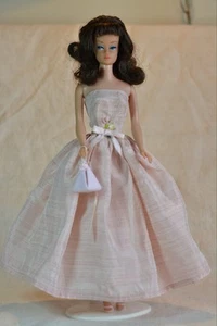 Vintage Barbie Clone Beautiful Pale Pink Silk Look Evening Gown, Purse, 60s - Picture 1 of 7