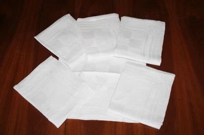 Lot de 6 grandes serviettes de table anciennes damassées, monogrammées M L - Photo 1/4