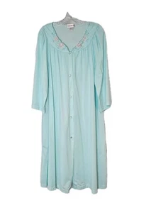 Shadowline Aqua Morgenmantel Button Down Nylon bestickt Rosen 3/4 Arm 1X - Bild 1 von 9