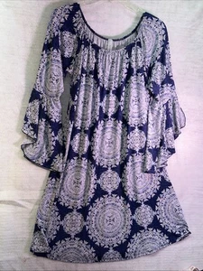 Honeyme Damen Kleid mittelblau Paisleymuster knielang Rüschen! Comfy - Bild 1 von 10