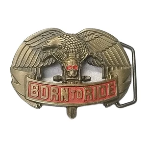 Vintage Solid Brass BORN TO RIDE Motorcycle Skull/Eagle Belt Buckle by Baron BBB - Picture 1 of 10
