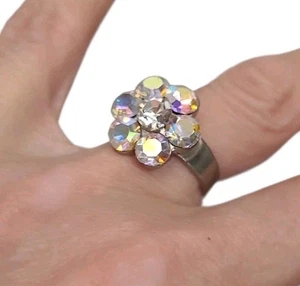 Vintage Ring Strass Blumen Größe 8 wunderschön! Größenverstellbar - Bild 1 von 4