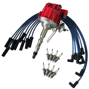 HEI Ignition Distributor + Wire Set + 8 Spark Plugs For Jeep Cj7 304 360 401 V8 - Picture 1 of 8