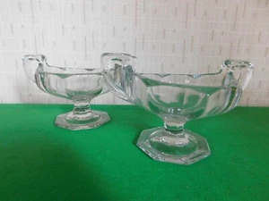 Pair Of Vintage Octagonal Pressed Glass Bowl /Dish Twin Handled On Plinth Base - Picture 1 of 6