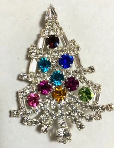 🔥 Vintage Weihnachtsbaum mehrfarbig / geformt Strass große Anstecknadel Brosche - Bild 1 von 2