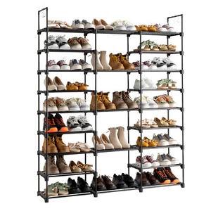 New 9 Tier Large Shoe Rack 3 Columns Metal Shoe Storage Organizer 50-55 Pairs - Picture 1 of 9