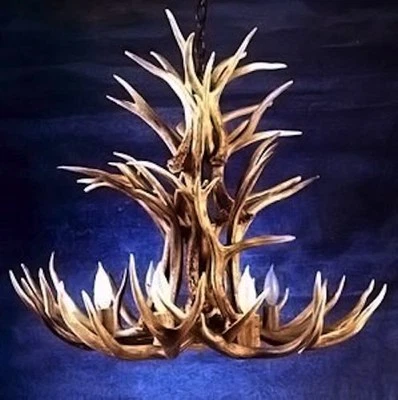 Araña en cascada de ciervo mula con asta real de CDN 33x28 E02, iluminación rústica para albergue Foto 1 de 2