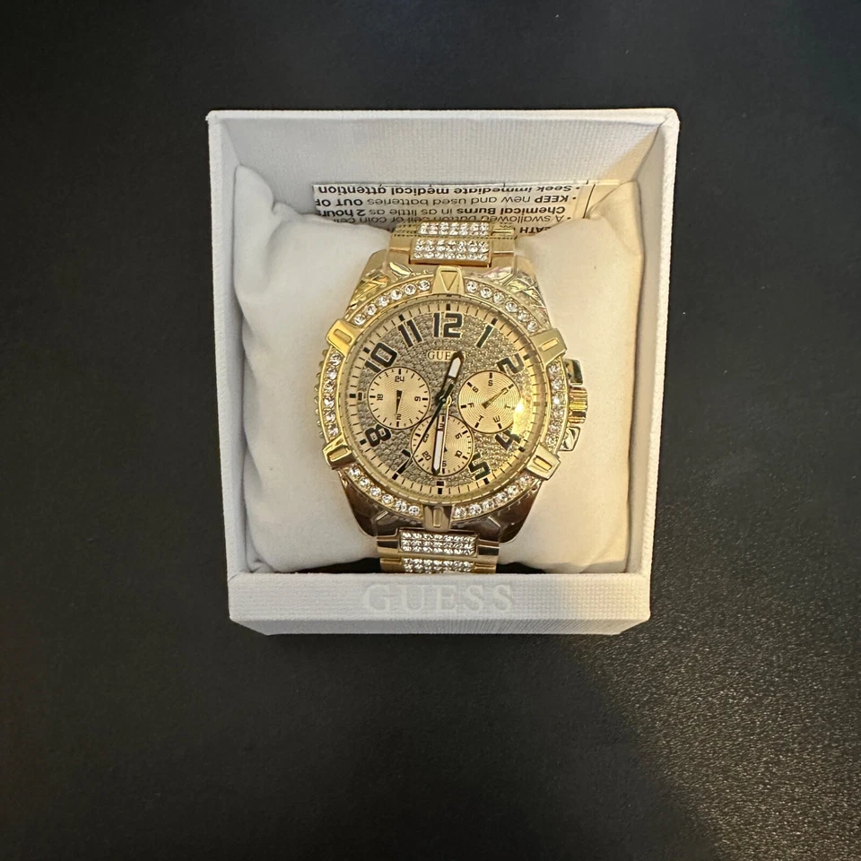 GUESS Stainless Steel Gold-tone Crystal Embellished Bracelet 46mm Watch U0799G2