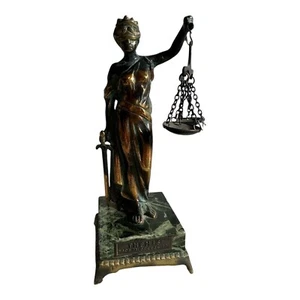 Bronze Themis Figurine, Blind Lady Justice with Scales, Marble Footed Base Rare - Picture 1 of 13