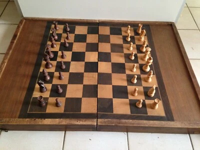 Ancienne grande boite en bois Jeu de Jacquet Backgammon  ECHECS  E - Photo 1/4