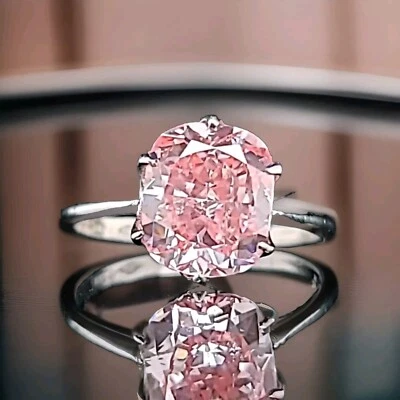 Vintage Platinum Natural Fancy Vivid 2.95ctPink Cushion Diamond Engagement Ring  - Image 1 of 4