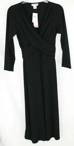 NWT Motherhood Womens Small Black LS V Neck Draped Cross @ Bust Below Knee Dress - Picture 1 of 5