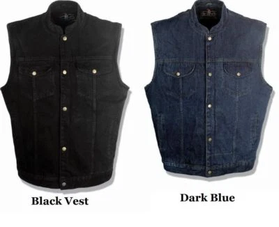 Men's SOA Denim Black or Blue Color Classic Snap Front Club Biker Vest DM2238 - Image 1 of 2