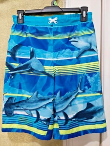 OP-Ocean Pacific Boy's Swim Trunks Blue Shark Print Size L (10-12) - Picture 1 of 10