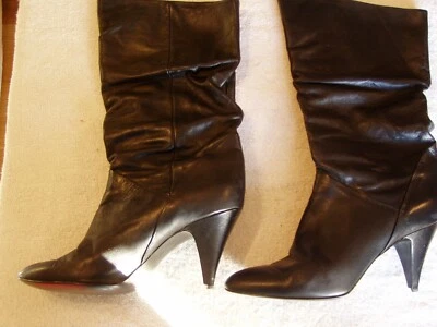 BOTAS DE CUERO NEGRAS SOBRE PANTORRILLA VINTAGE PARA MUJER TALLA 71/2 B Foto 1 de 4