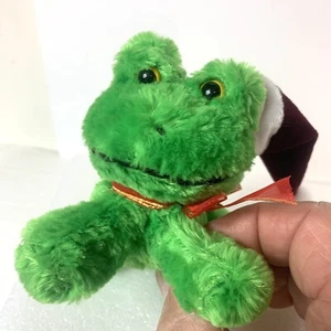 VTG Christmas Stuffed Plush Toy Wishpets Flo ￼11013 Santa Frog Green Furry 2001 - Picture 1 of 10