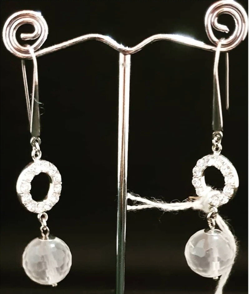 Orecchini in Quarzo Rosa,  Argento 925 e Swarovsky  - Immagine 1 di 1