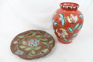 2 Southern Living Gail Pittman Decoration Lot Vase Plate Country Red Floral - Picture 1 of 9