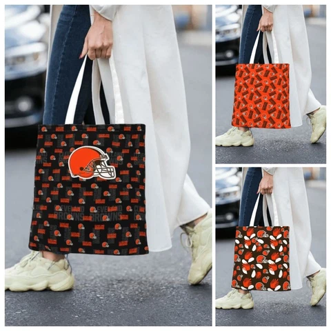 Cleveland Browns Women's Canvas Shopping Bag Printed Handbag Men's Totes Cover