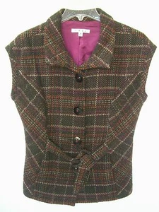 CAbi Marrón Cuadros Mezcla de Lana Cinch-it-Up Corbata Frontal Chaqueta Talla M - Imagen 1 de 5