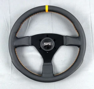 Sport Line Steering Wheel Racing 32A 320mm Black Leather Orange Stitch + Stripe - Picture 1 of 18