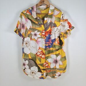 Noni B womens blouse shirt size 18 linen blend multicolour floral collar 058577
