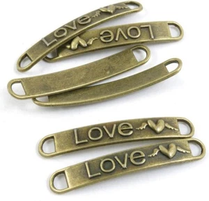 3 Word Love Bracelet Connector With Heart 38mm 2 Hole Link Antique Bronze 1519 - Picture 1 of 2