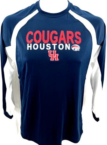 NEW Houston Cougars Badger Sport Blue LS Crew Neck Performance Shirt Mens L Cover