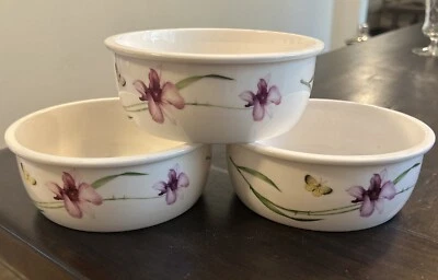 Silby  Lock & Lock Set  of 3 Floral Printed Ceramic Bowls Purple Iris - Image 1 of 4