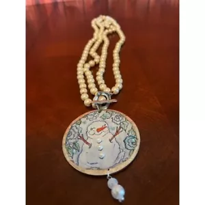 Whimsical Beaded Snowman Necklace With Pearls a rare bird shop - Picture 1 of 5