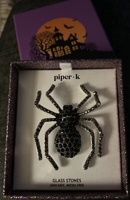 Piper K “Creep It Real” 黑色水晶闪亮蜘蛛胸针/针 ~ 全新带盒! — 第 1/4 张图片