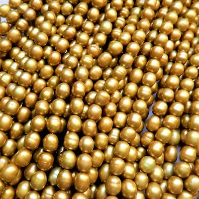4mm x 6mm Gold, mustard yellow rice Freshwater Pearl Qty 60 Beads, pearls - Image 1 of 4