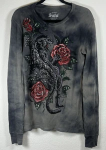 Sinful By Affliction PANTERA Y ROSAS DIAMANTES DE IMITACIÓN Mujeres M Grunge Y2k ¡RARO!!! - Imagen 1 de 7