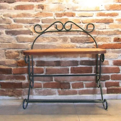 HOMCO Pine Wood Display Shelf Bath Hand Towel Holder Wall Mount Green Metal Rack - Image 1 of 4