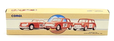 Corgi Toys Alpine Rally 1:43 Mini Cooper Austin Healey Ford Cortina 3-Car Set - Image 1 of 4