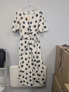 Oasis Ivory Black Polka Dot Midi Dress Size M Bnwt (T24) - Picture 1 of 8