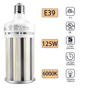 125W LED Corn Cob Bulb E39 Mogul Base 6000K Warehouse Garage Store Factory Light - Picture 1 of 19